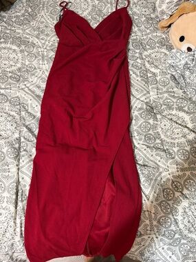 Lovely Day Red Spaghetti-Strap Wrap Maxi Dress